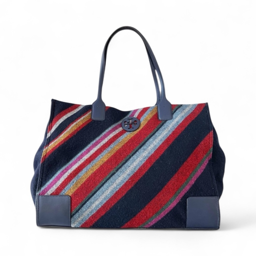 Tory Burch Ella Vivid Stripe Wool & Leather Tote